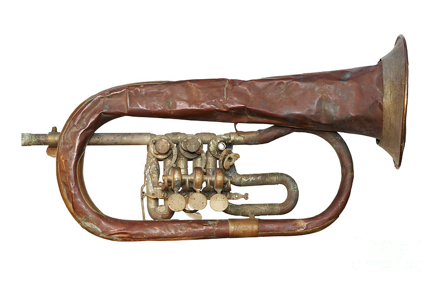 Music Photograph - Old Broken Trumpet - Isolated by Michal Boubin