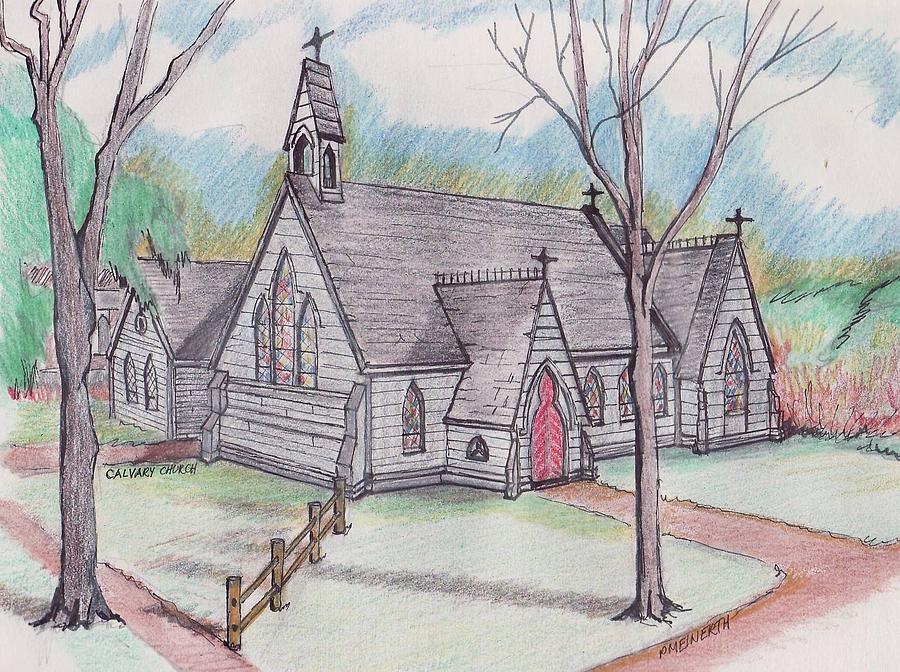 Old Calvary Church Drawing by Paul Meinerth