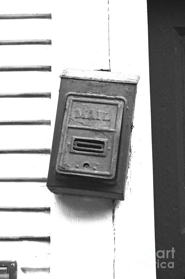 Vintage Digital Art - Old Fashioned Metal Green Mailbox French Quarter New Orleans Black and White Film Grain Digital Art by Shawn OBrien