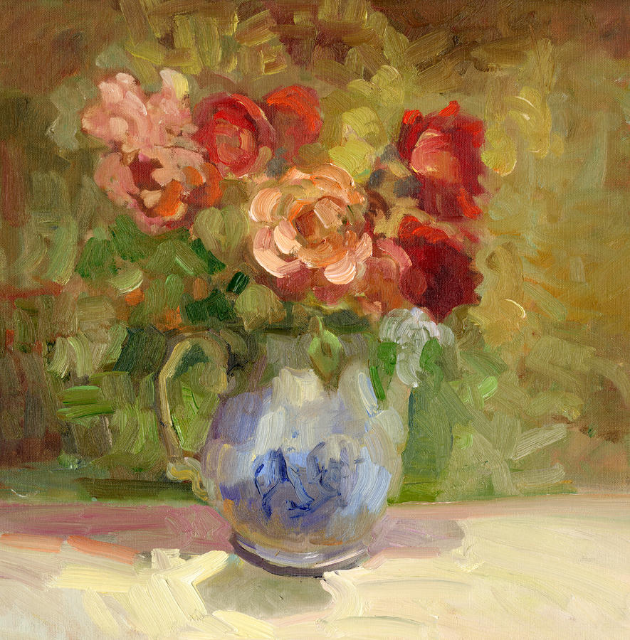 Old fashioned roses Painting by Sally Rosenbaum