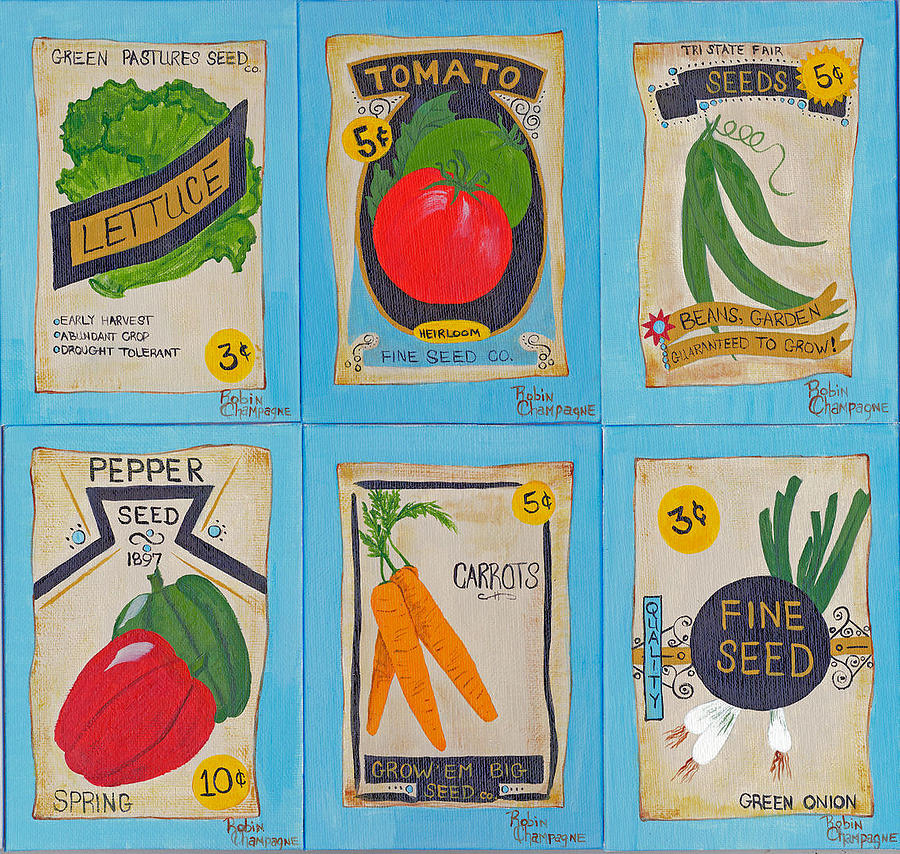 Old Fashioned Seed Packets Painting by Robin Champagne