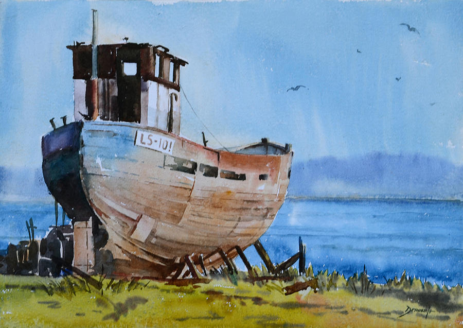 Old Fishing Boat Painting by Vinayak Deshmukh