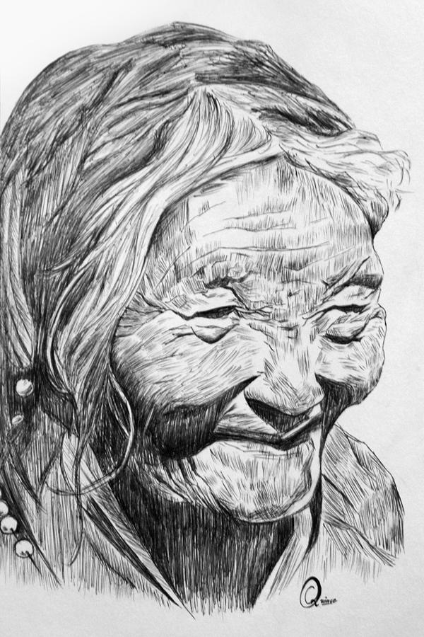 Old Lady Drawing by Quince William