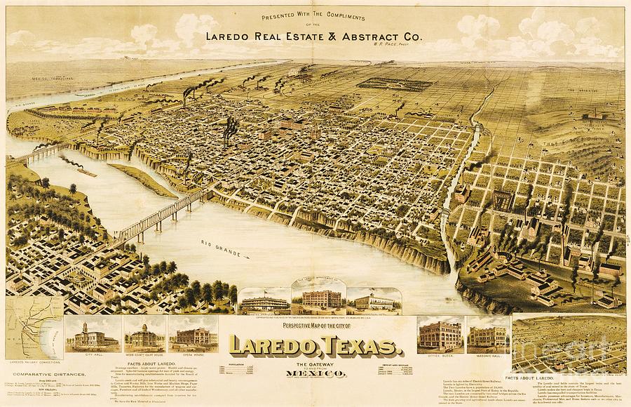 Old Laredo Map Drawing by Thea Recuerdo