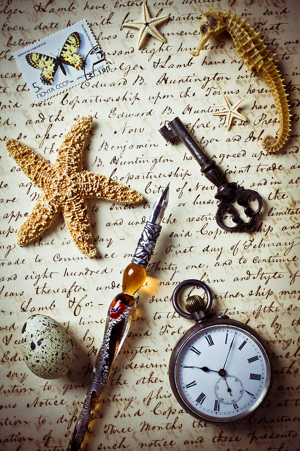 Old letter with pen and starfish Photograph by Garry Gay
