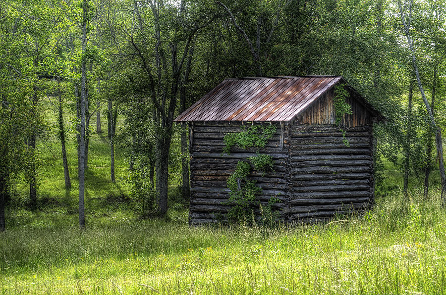 Vintage Photograph - Old Log Barn by Steve Hurt