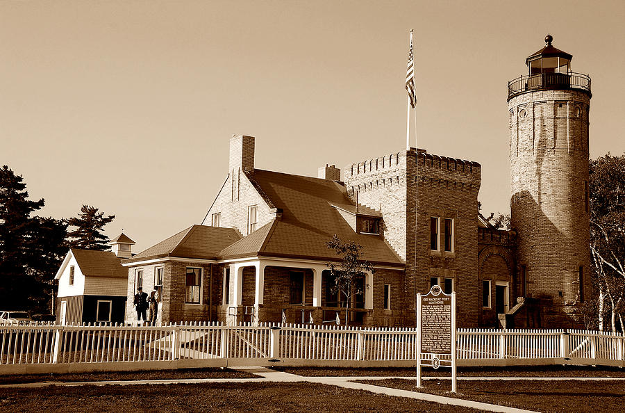 OLD MACKINAC POINT LIGHTHOUSE No. 4 IN SEPIA Photograph by Janice Adomeit