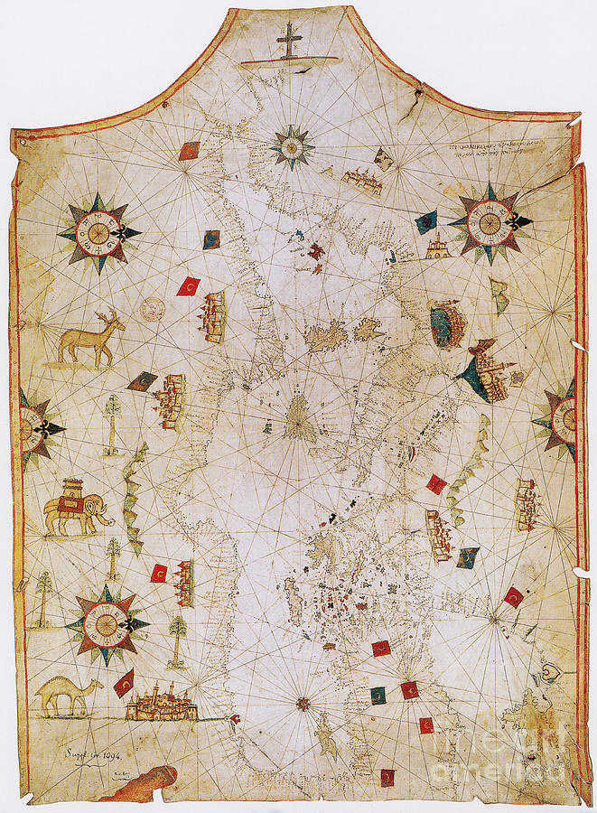 Old Map Of Mediterranean Sea Photograph by Photo Researchers