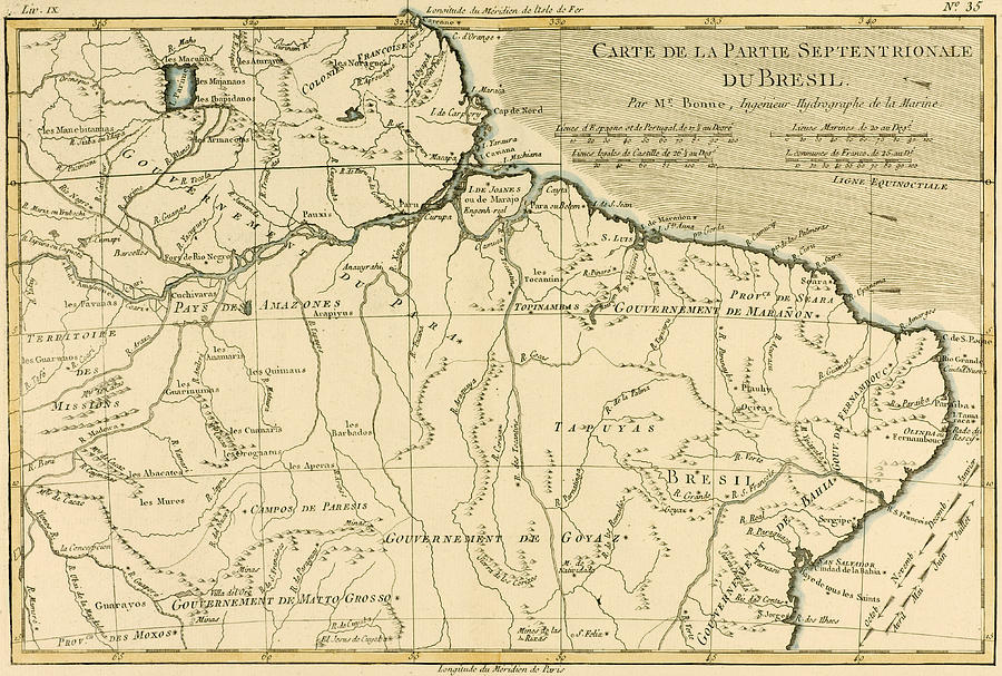 Old Map Of Northern Brazil Drawing by Guillaume Raynal