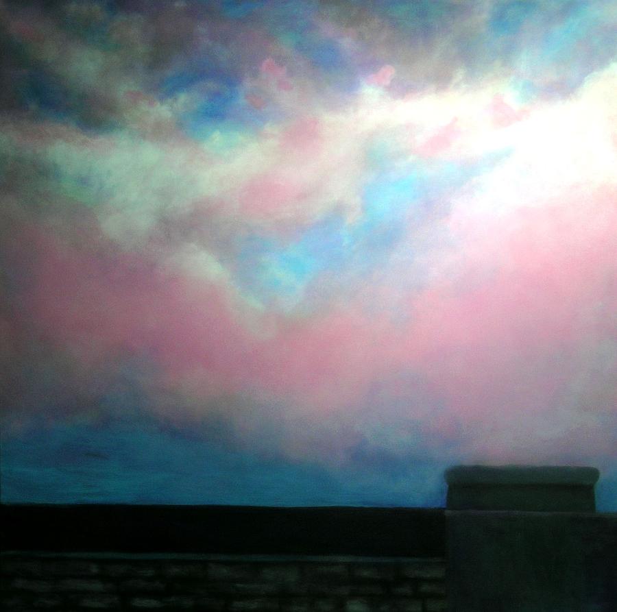 Clouds Painting - Old Montreal rooftops by Marie-Line Vasseur