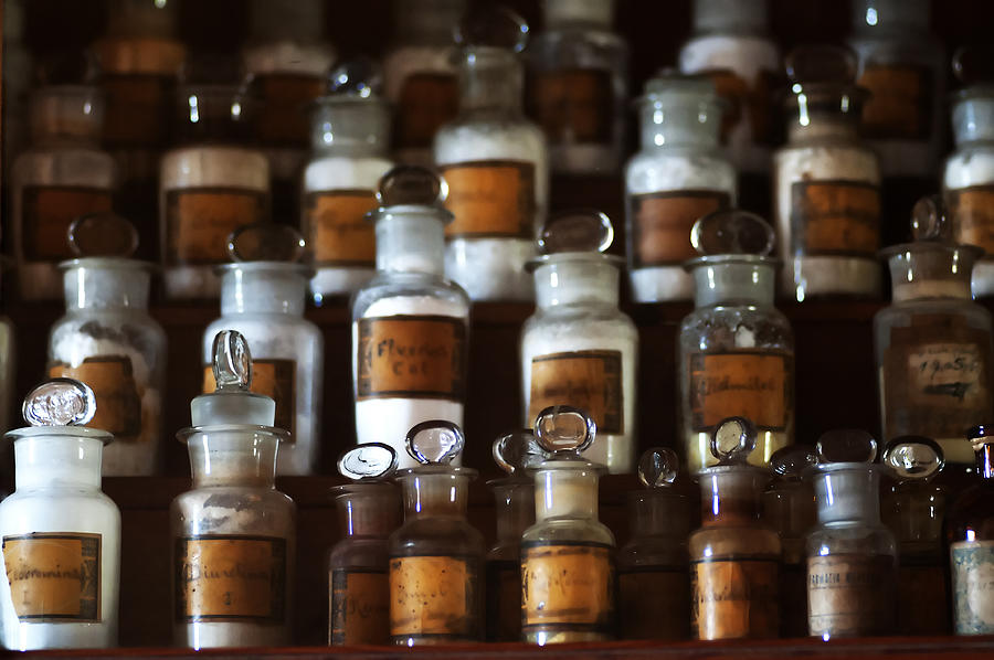 old pharmacy 2 - Old glass bottle with medicine powder of xviii century Photograph by Pedro Cardona Llambias