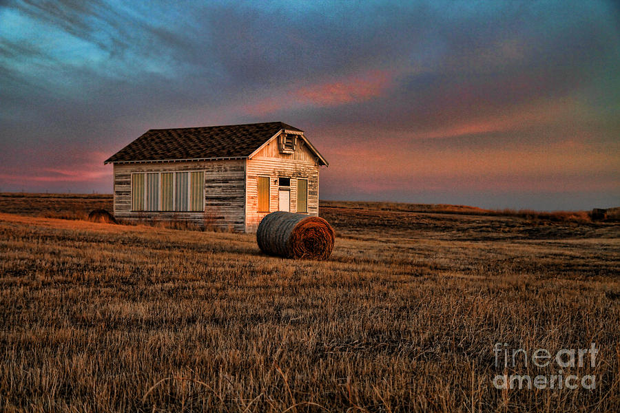 Sunrise Photograph - Old Prairie School at Sunrise by Edward R Wisell