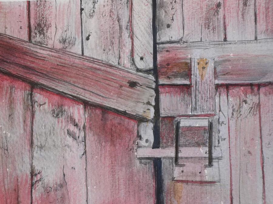 Old red barn door Painting by Walt Maes