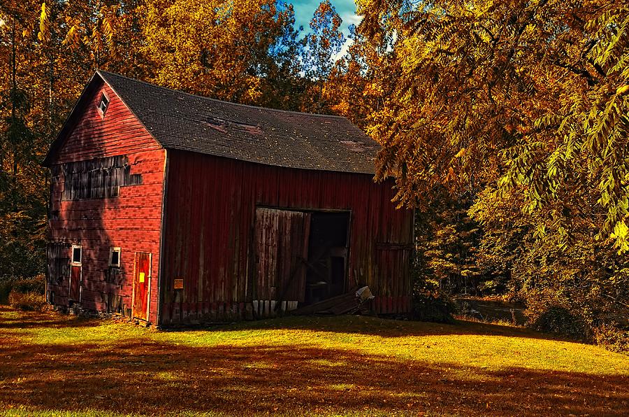 Old Red Barn In Autumn Photograph - Old Red Barn In Autumn Fine Art Print