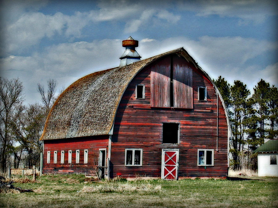 Old Red Barn With Cupola by Laurie With