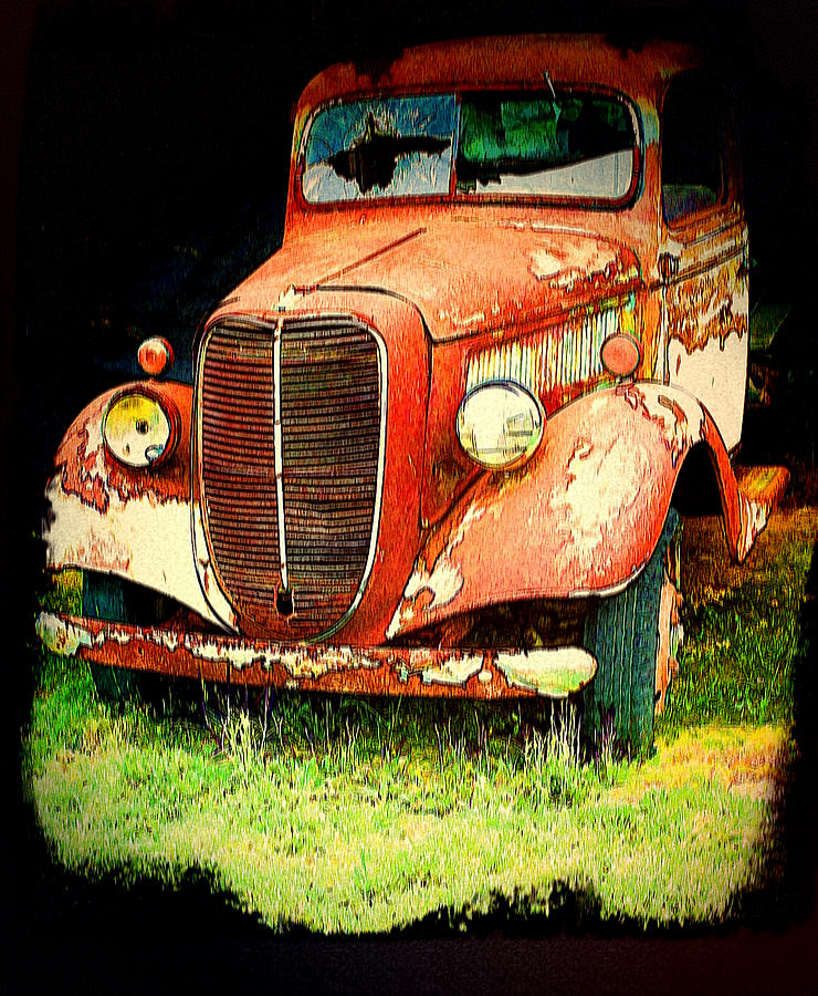 Old Red Truck in Grundge Photograph by Bonnie Willis
