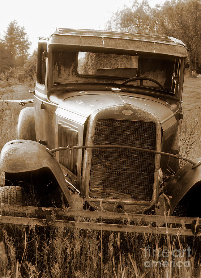 Car Photograph - Old Rustic Ford-sepia by Randy Harris