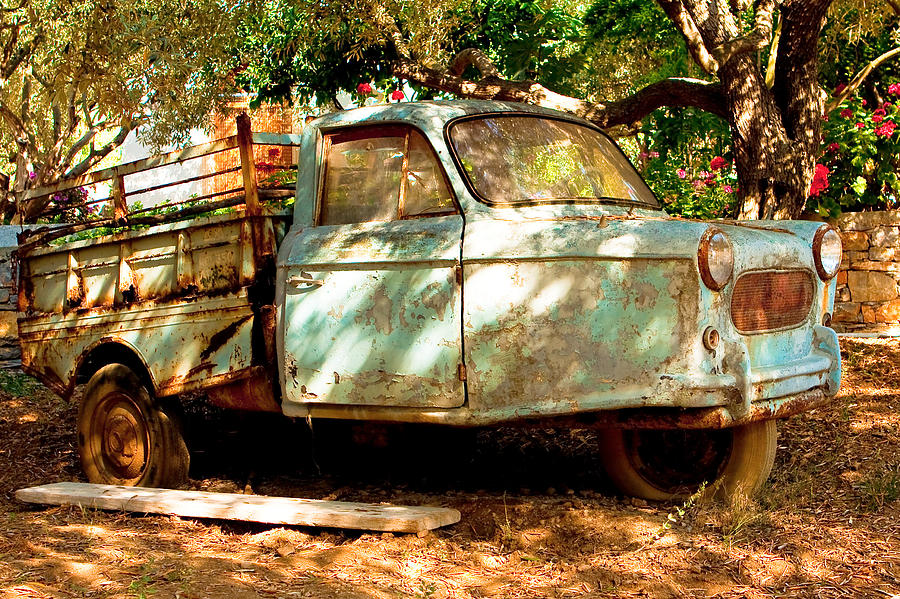 Tree Photograph - Old rusty truck by Tom Gowanlock