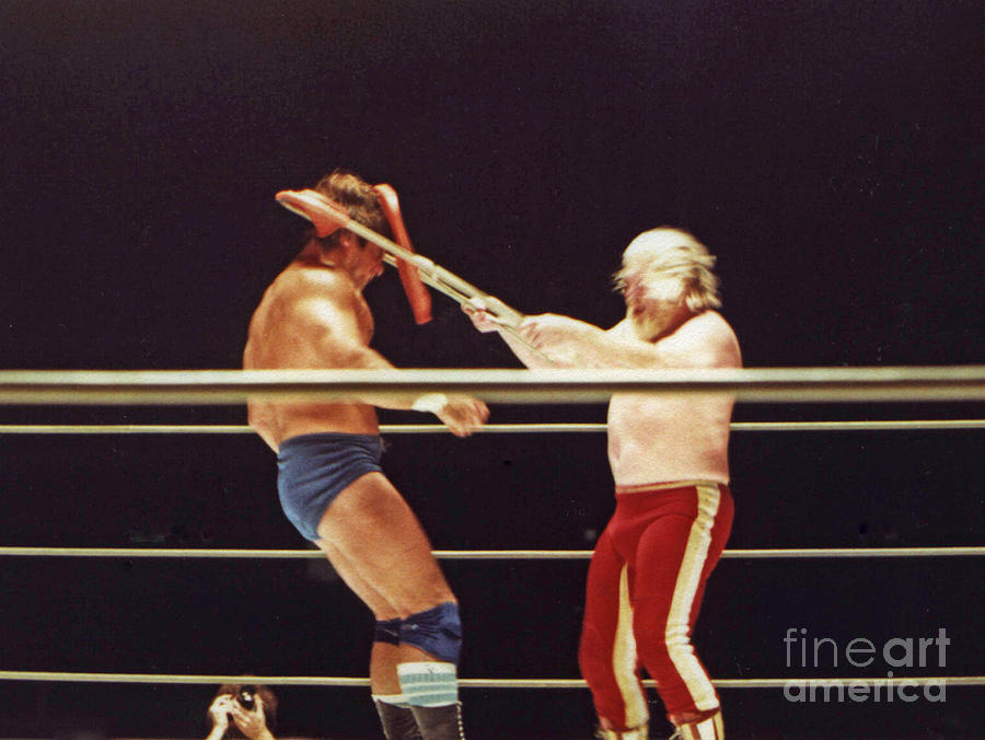 Old School Wrestling Chair Shot to the Head on Don Muraco by Moondog Mayne Photograph by Jim Fitzpatrick