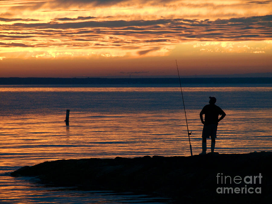 Old Silver Beach sunset-fisherman Photograph by Gene  Marchand