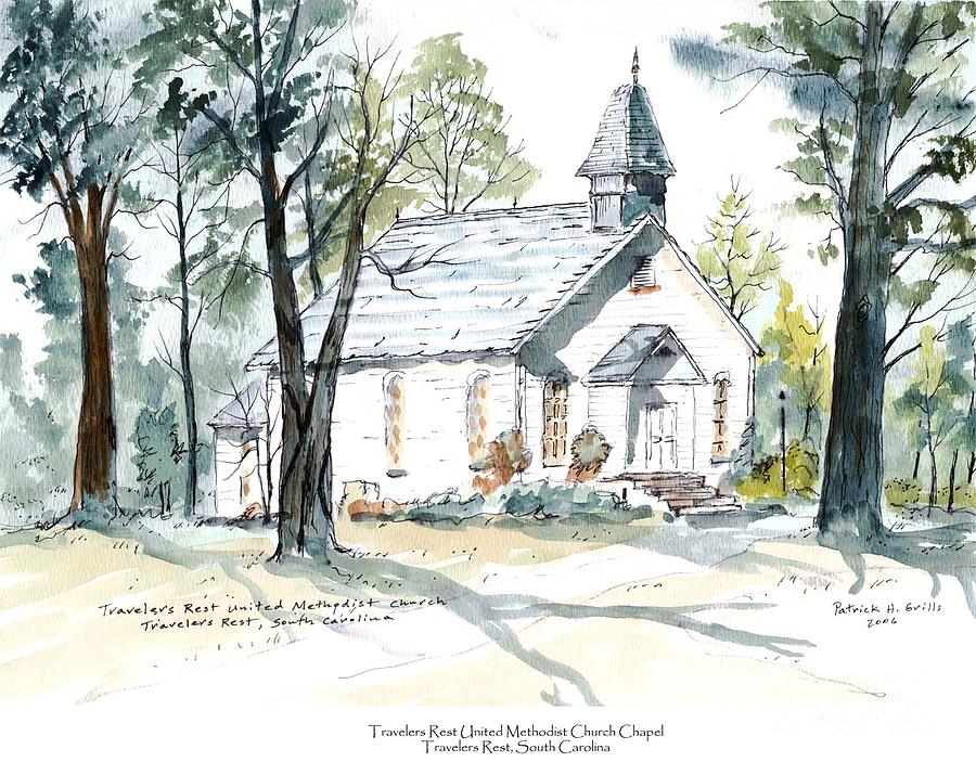 Old Travelers Rest Methodist Church Painting by Patrick Grills