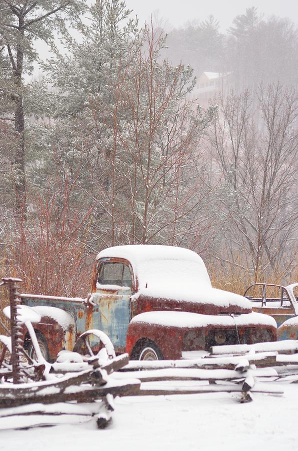 Old Truck Photograph - Old truck covered in snow by Martina  Schmidt