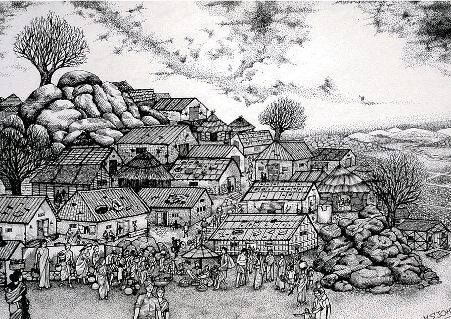 Village View Drawn In Pencil (Art) — Hive