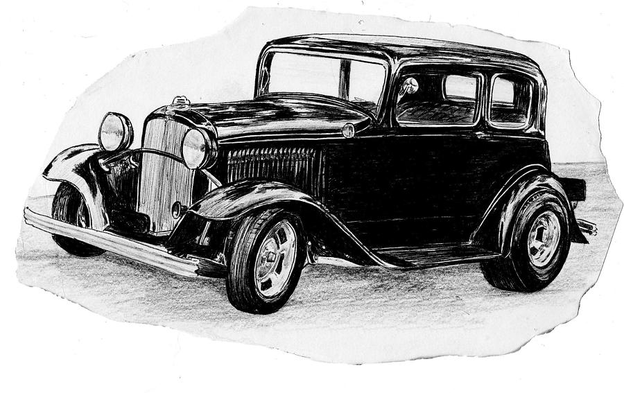 Old Vintage Funny Car Drawing By Cheryl Poland