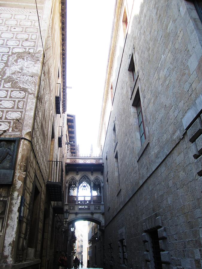 Old Walkway Overpass Connecting Two Historic Brick Buildings Barcelona Spain Photograph by John Shiron