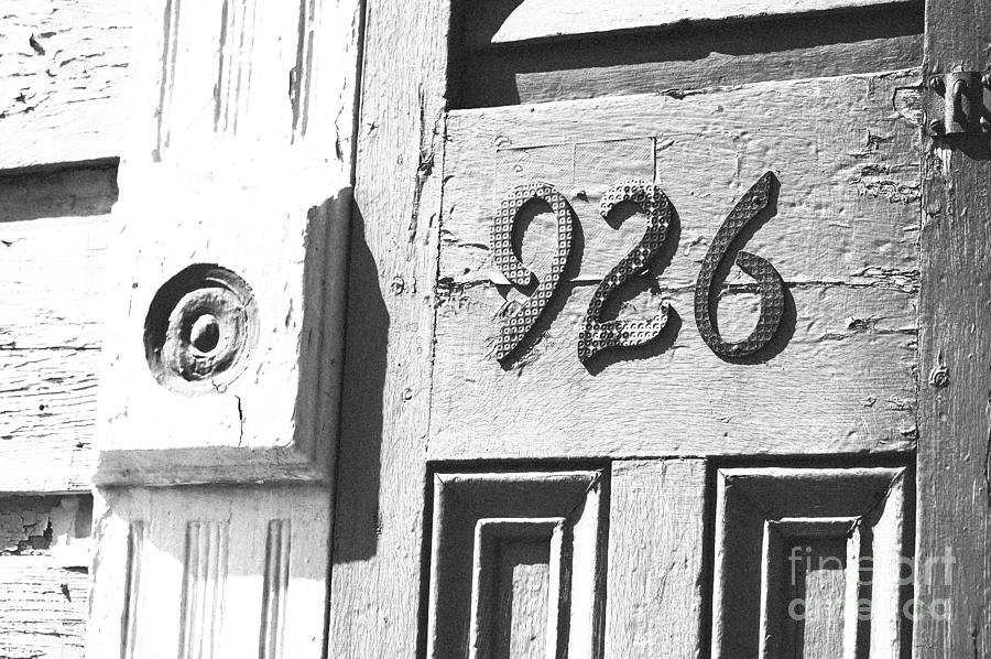 Old Worn Wooden Door and Numbers French Quarter New Orleans Black and White Film Grain Digital Art Digital Art by Shawn OBrien