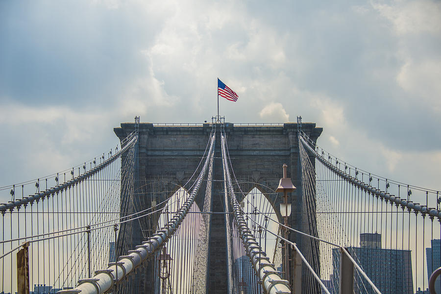 Ole Glory over Brooklyn Bridge Photograph by Theodore Jones