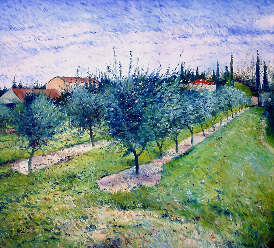 Impressionism Painting - Olive Grove at Graveson Provence France 2004 by Enver Larney
