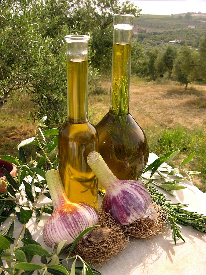 Greek Photograph - Olive Oil And Garlic by Tony Craddock