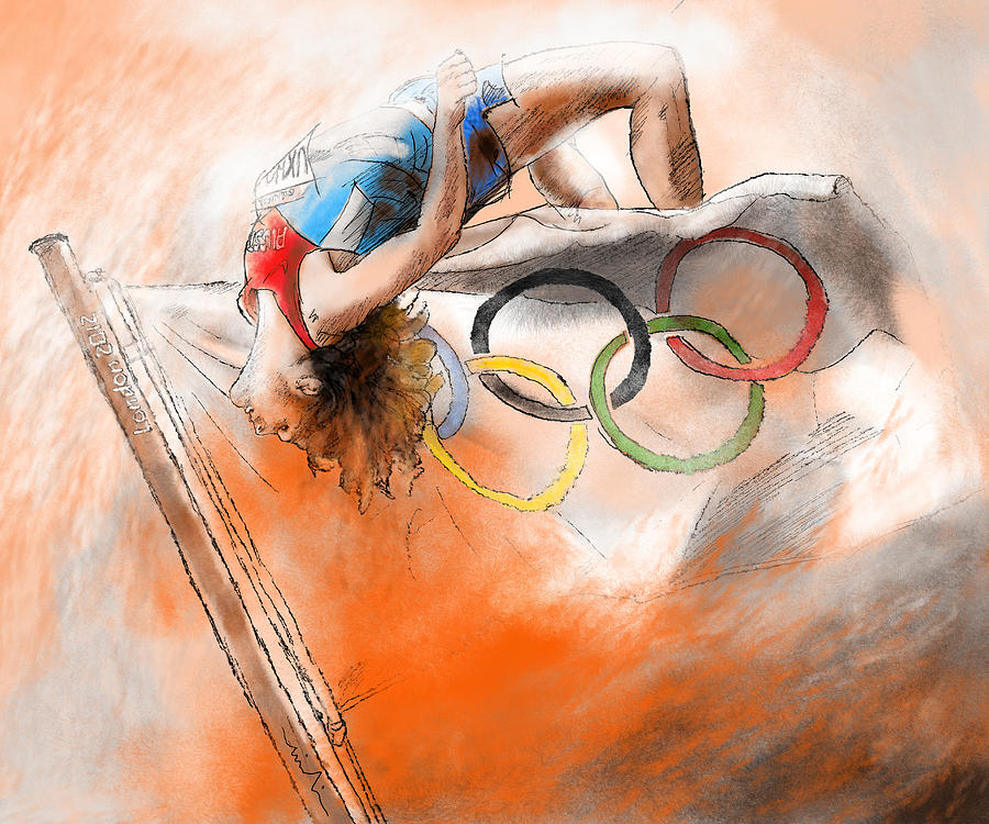 Olympics High Jump Gold Medal Ivan Ukhov Painting by Miki De Goodaboom