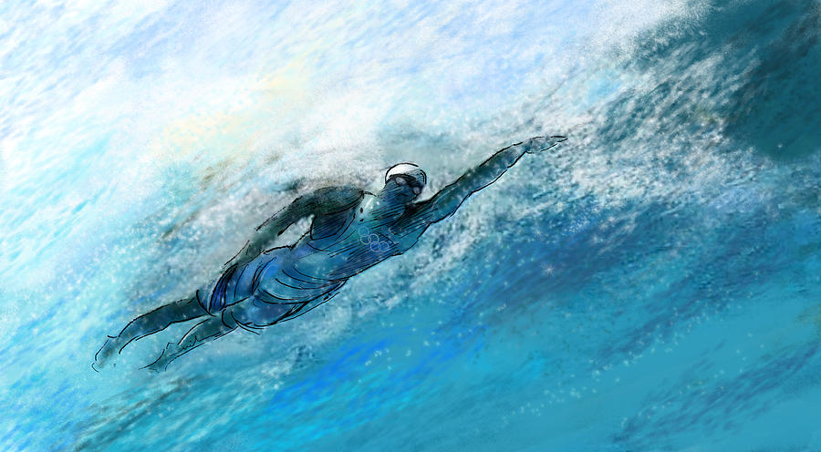 Olympics Swimming 03 Painting By Miki De Goodaboom   Olympics Swimming 03 Miki De Goodaboom 