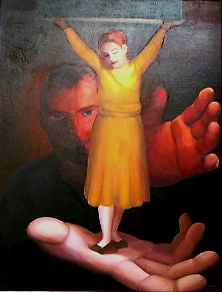 On His Hands Painting by Clotilde Espinosa
