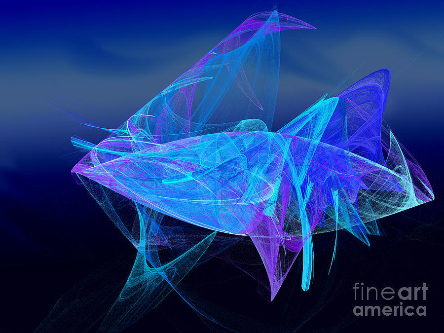 Fractal Digital Art - One Fish Blue Fish by Andee Design