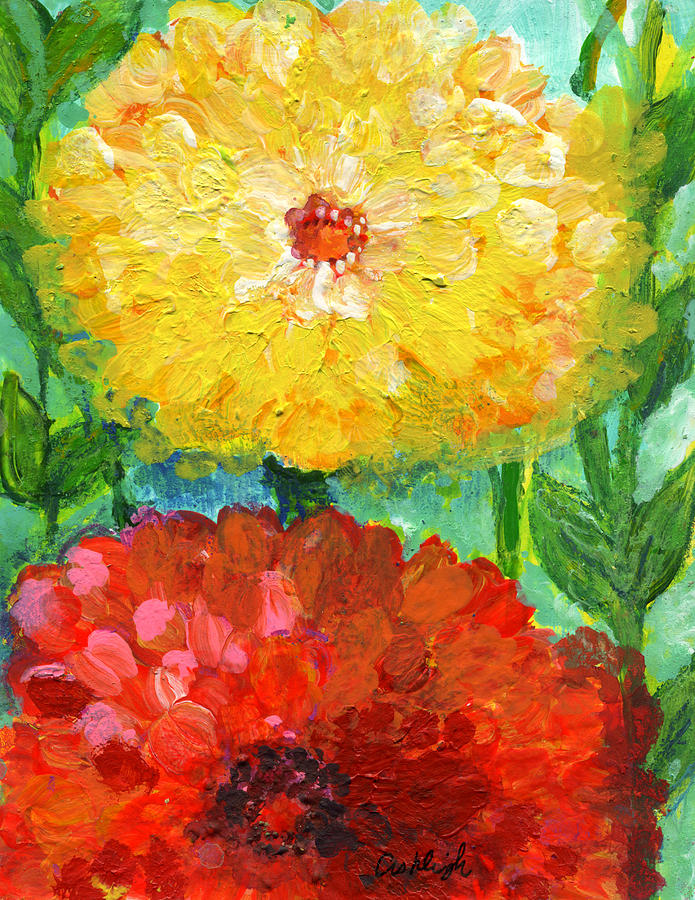 One Yellow One Red and Orange Flower Shines Painting by Ashleigh Dyan Bayer