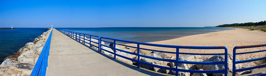 Onekama Michigan Pier And Beach Photograph by Twenty Two North Photography