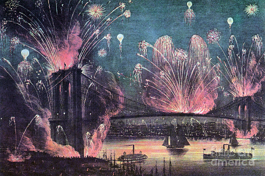 Currier And Ives Photograph - Opening Of Brooklyn Bridge Celebration by Photo Researchers
