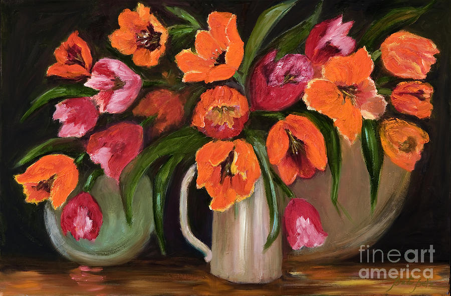 Orange and Pink Tulips Painting by Pati Pelz