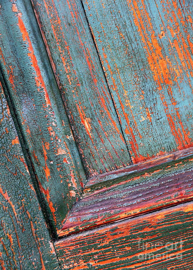 Orange and Teal - Weathered Door Photograph by Carol Groenen
