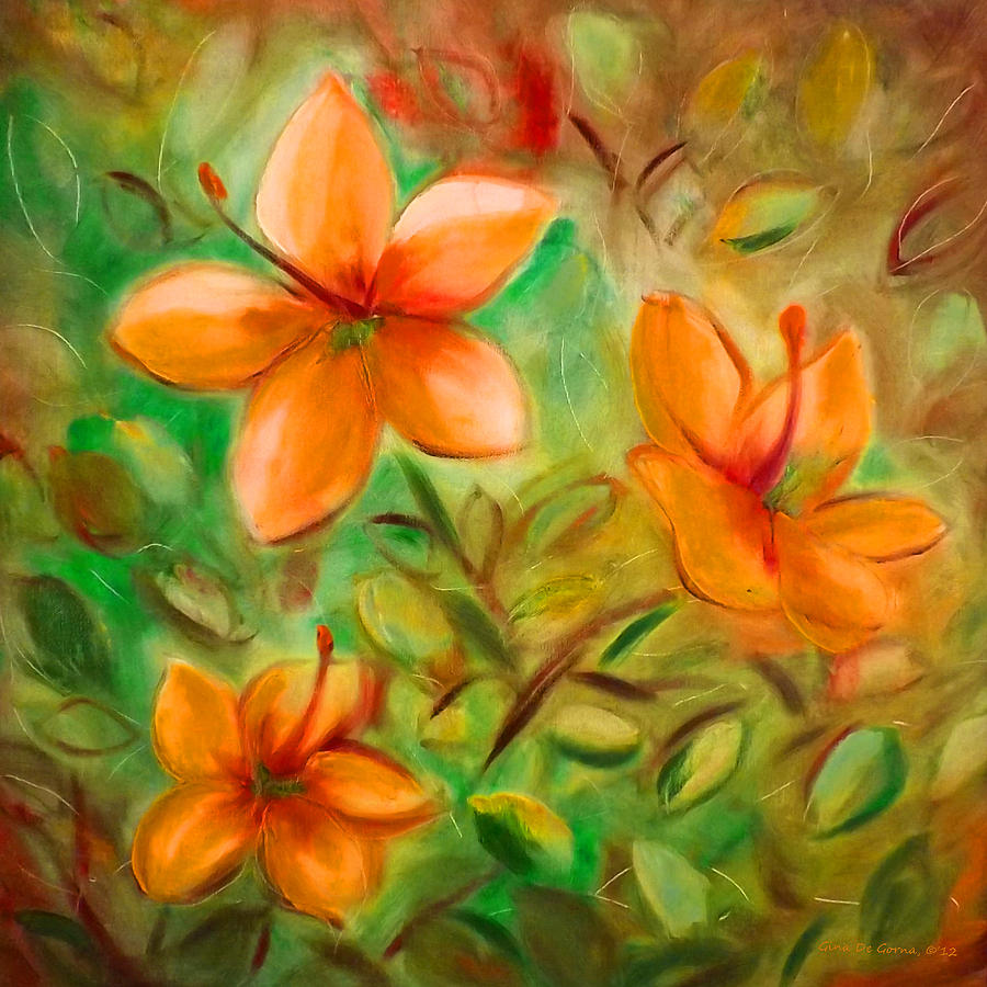 Orange Flowers Painting by Gina De Gorna