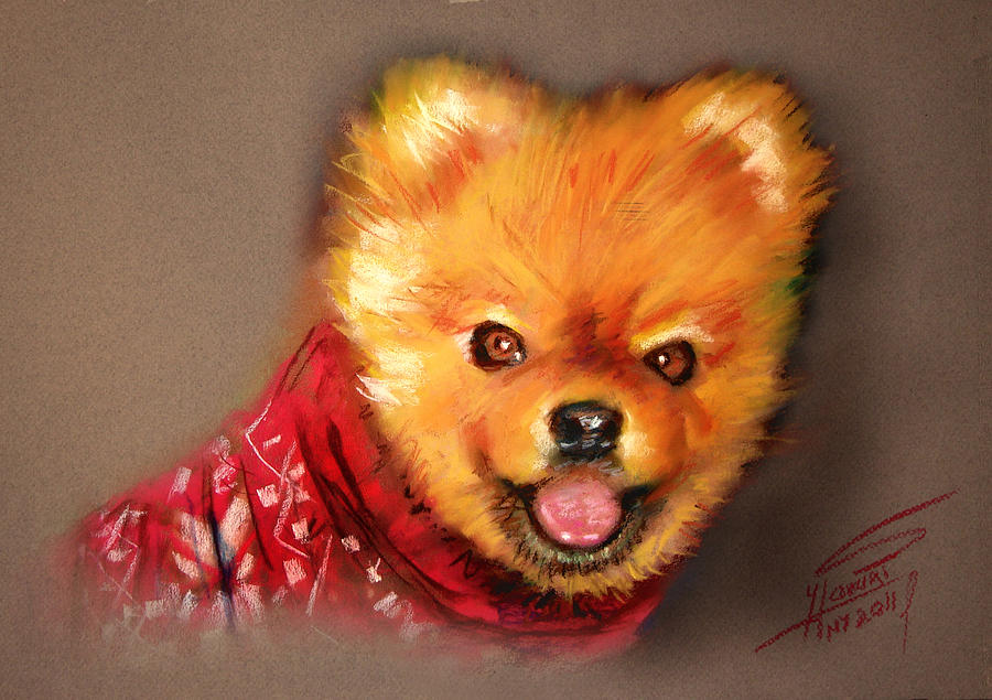 Dog Pastel - Orange in Red by Ylli Haruni