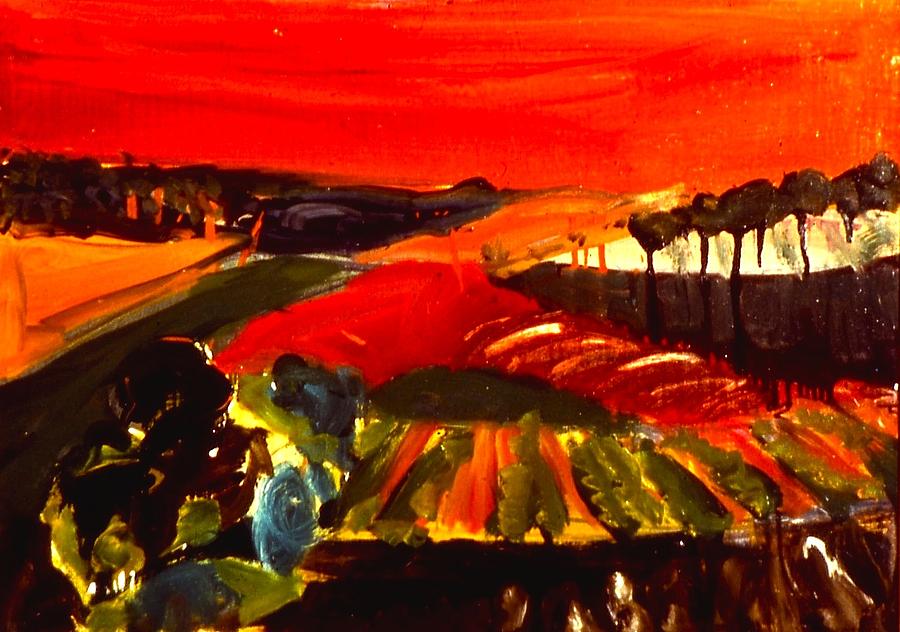 Orange Landscape Painting by Les Leffingwell