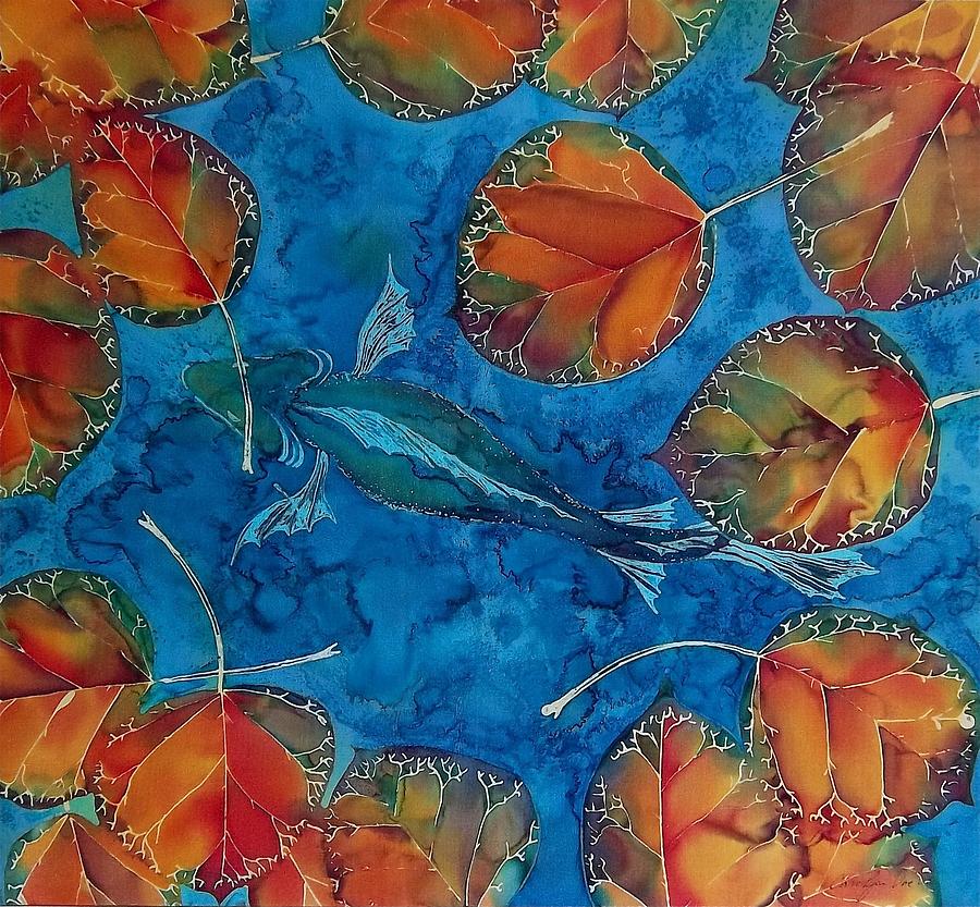 Orange Leaves and Fish Tapestry - Textile by Carolyn Doe