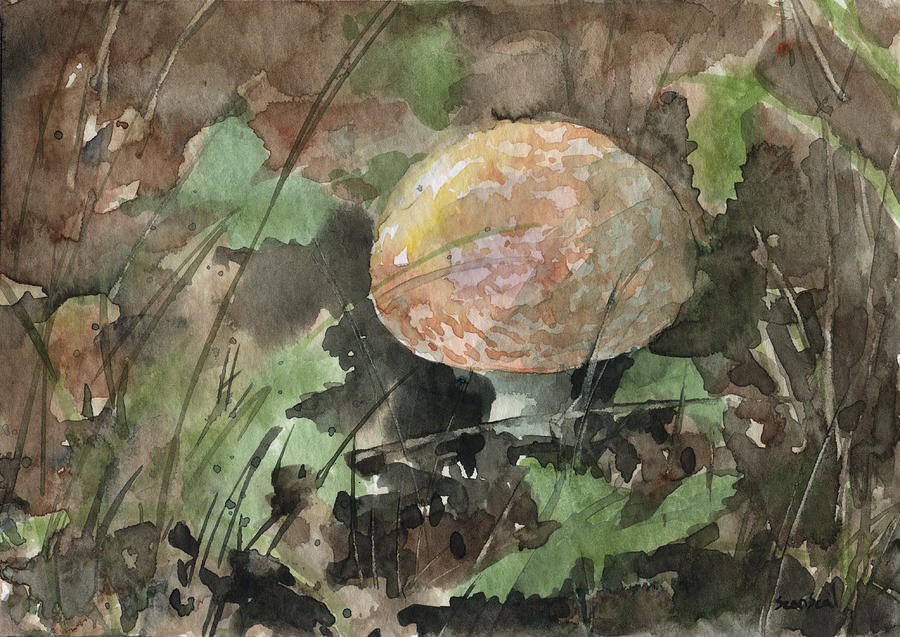 Orange Mushroom Painting by Sean Seal