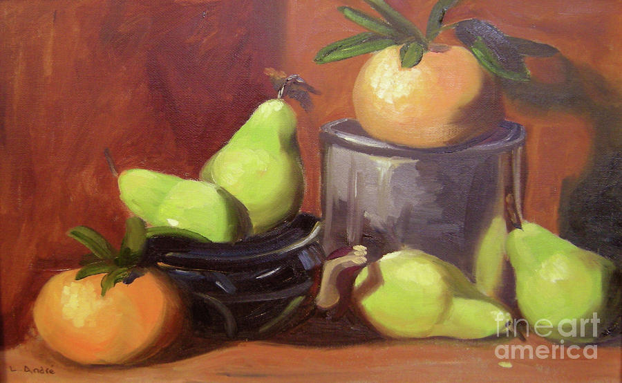 Still Life Painting - Orange Pears by Lilibeth Andre