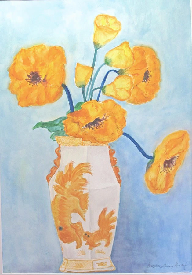 Floral Still Life Painting - Orange Poppies in Water Color by Barbara Anna Knauf