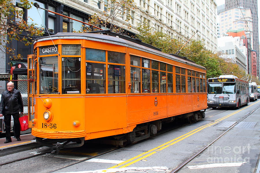 Orange Streetcar on Market Street in San Francisco . 7D9734 Photograph by Wingsdomain Art and Photography
